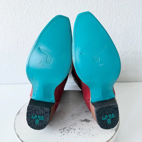 Lane COSSETTE Red Cowboy Boots Womens 9 Western Cowgirl Mid Calf Tall Snip Toe - Picture 8 of 11